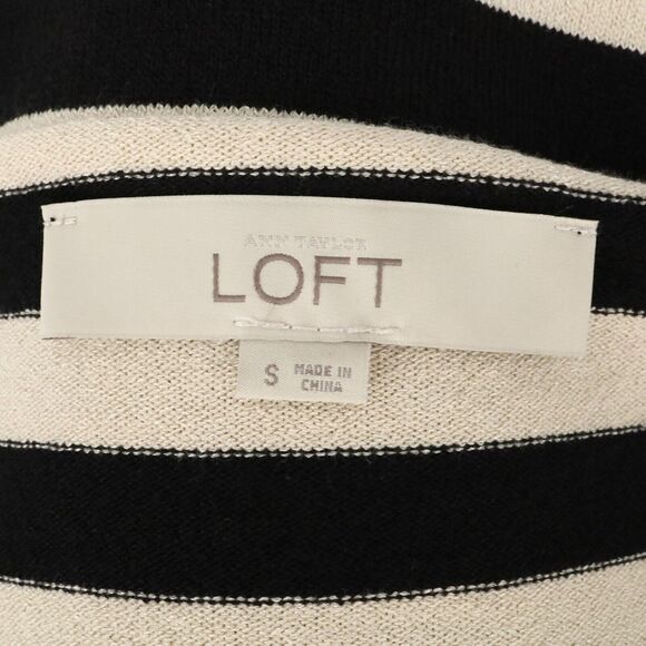 Loft Sweater Womens Small Black Beige Stripe Top Stretch Knit Career Oversized - Picture 3 of 12